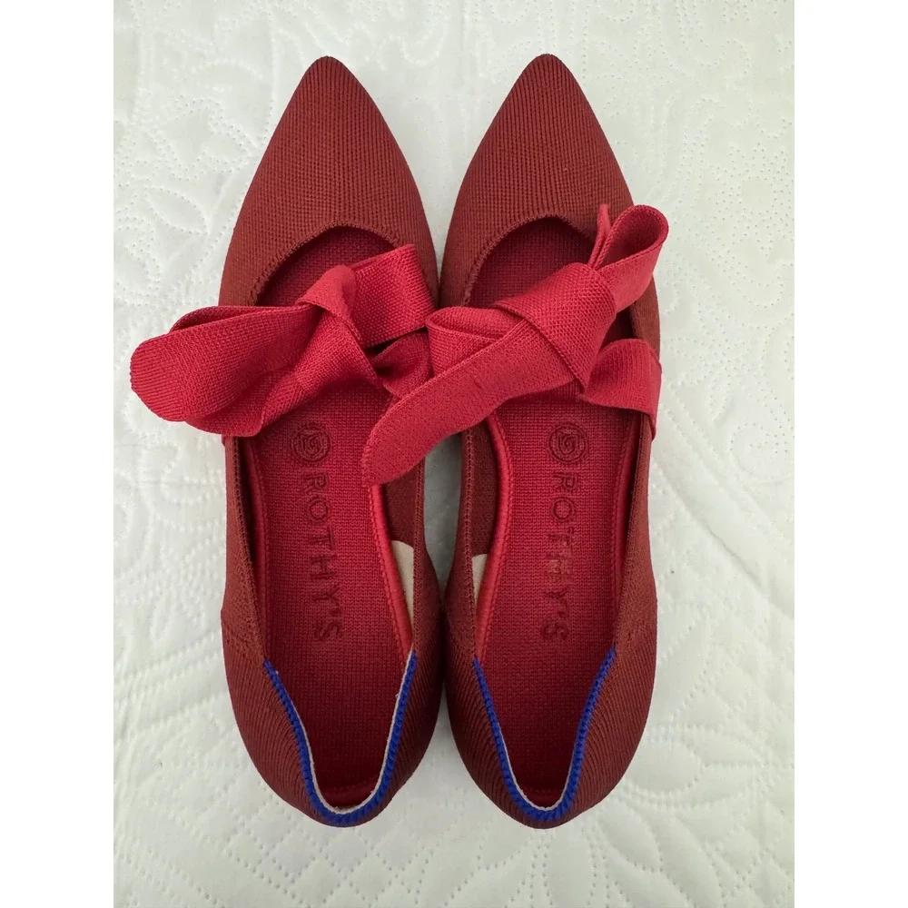 Rothy's Bow Tie Mary Jane Pointed Toe Flats Shoes Red Size 8.5